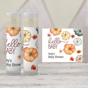 Hello Pumpkin Baby Shower Favors | Chapstick Favor | Fall Rustic Party Favor | Pumpkin Baby Shower Supplies | Guest Gifts, 3601