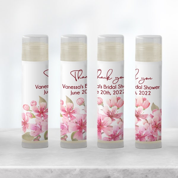 Personalized Cherry Blossom Lip Balm Favors - Floral Gifts for Bridal and Baby Showers! Handmade Chapstick for Summer. [1080]