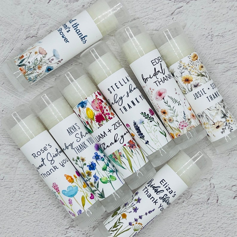 Wild Flowers Party Favors: Personalized Handmade Lip Balm Floral Garden Theme Baby Shower, Bridal Shower Unique Chapstick Gift image 1