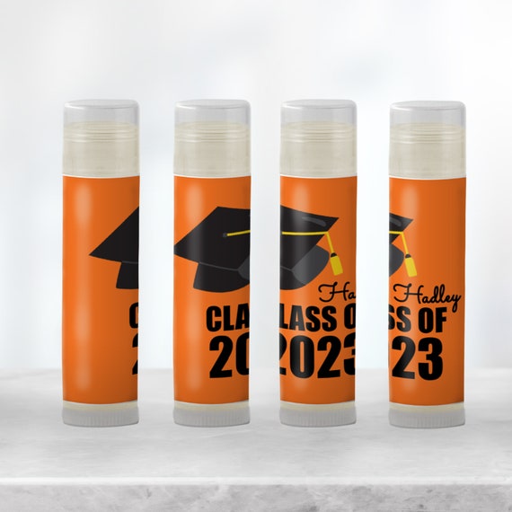 Orange Graduation Favor Ideas, Graduation Themed Lip Balm, High School