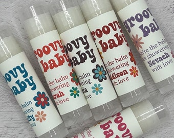 Groovy Baby Shower Favors: Personalized Retro Lip Balm - Handmade, 70s Theme, Nostalgic & Fun Lip Balm Favors.