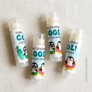Penguin Birthday Party Favors, Summer Theme Lip Balm Labels