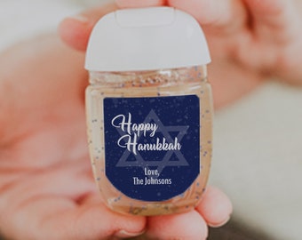 PRINTED Hanukkah Hand Sanitizer Labels, Navy Blue Happy Hanukkah Hand Sanitizer Stickers, Star of David, Set of 30 [1105E]