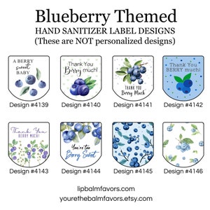 Blueberry Party Personalized Hand Sanitizer Labels. Perfect for Summer Baby Showers & 1st Birthdays. Set of 30 Printed Labels image 2