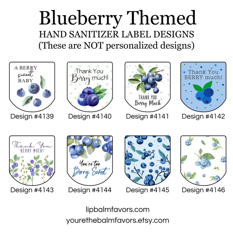 Blueberry Party Personalized Hand Sanitizer Labels. Perfect for Summer Baby Showers & 1st Birthdays. Set of 30 Printed Labels image 2