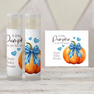 Little Pumpkin Baby Shower Favors | Baby Shower Chapstick Party Favor | Blue Boy Baby Shower Thank You Gifts for Guests 1402