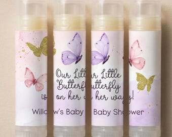 Our Little Butterfly Baby Shower Favor Lip Balm Pink Purple Spring Theme