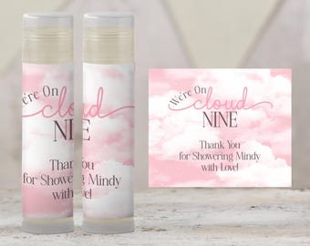 Printable Cloud Nine Lip Balm Label TEMPLATE | Pink Sky Baby Shower, Bridal Shower, or 9th Birthday Favor | Editable Chapstick Sticker 1802