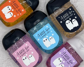 A Little Boo is Almost Due Hand Sanitizer Labels - Printed Labels for Halloween & Ghost Themed Baby Showers. Set of 30