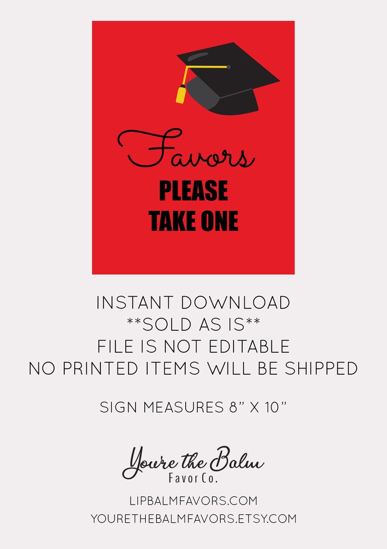 Red Graduation Party Printable Favor Table Sign High School Etsy