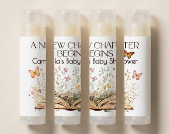 Book Theme Baby Shower Lip Balm Favors: New Chapter Begins Bridal Shower Favor