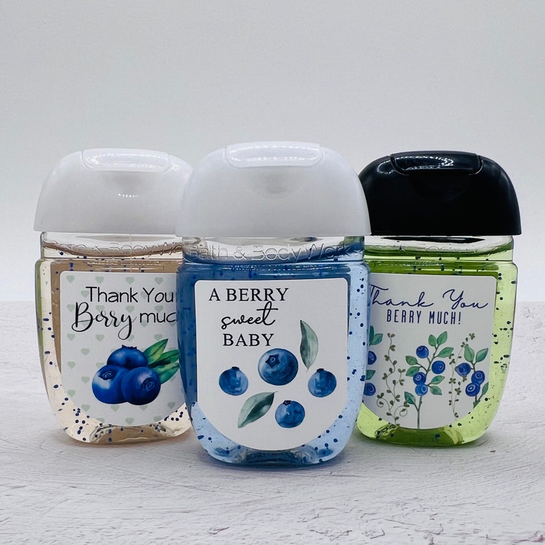 Blueberry Party Personalized Hand Sanitizer Labels. Perfect for Summer Baby Showers & 1st Birthdays. Set of 30 Printed Labels image 5