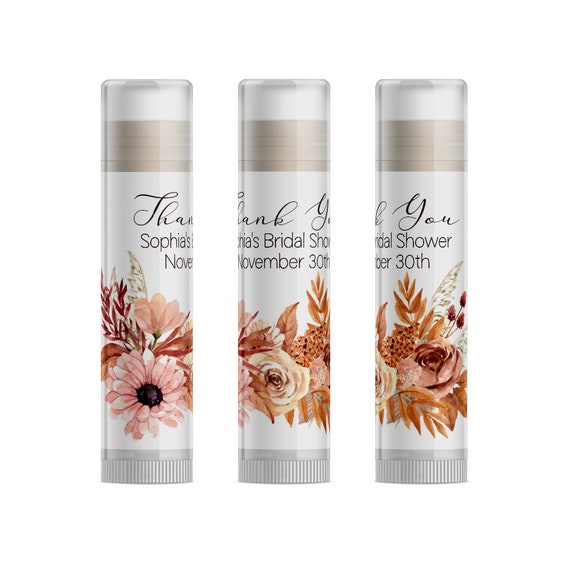 PERSONALIZED Boho Fall Floral Pampas Grass Wedding Favors, Boho Baby Shower Favors for Fall, Boho Chic Bridal Shower Favors, Lip Balm, 1145A Il_570xn
