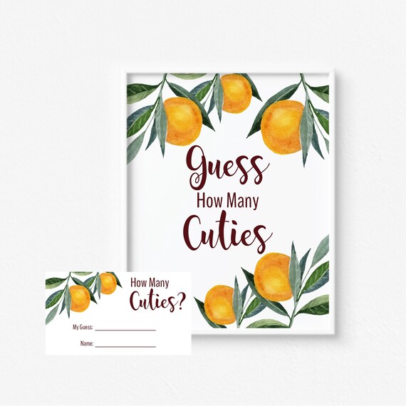 Guess How Many Cuties Printable Baby Shower Games, Orange Tangerine