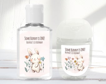 Printed Hand Sanitizer LABELS | Some Bunny is One | Personalized 1st Birthday Girl | Cute 1st Birthday Theme Girl [1000]