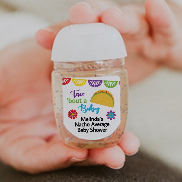 Taco Baby Shower Personalized Hand Sanitizer Labels - Fiesta-Themed - Perfect for Taco Bout a Baby Celebrations. 30 Printed Labels [1130]