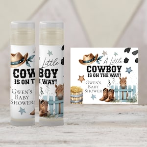 Cowboy Baby Shower Party Favors for Boy | Personalized Lip Balm Favors | Western Baby Shower Favors | A Little Cowboy Theme, 1601