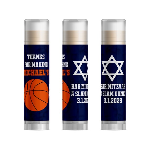 Basketball Bar Mitzvah Favors Sports, Bar Mitzvah Ideas, Bar Mitzvah Party Favor Ideas, Navy Blue, Orange, Personalized Lip Balm, 15pc Il_570xn