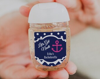 Personalized Let's Get Nauti Hand Sanitizer Labels | Nauti 40 & Nautical Bachelorette | Beach Party Favors. 30 Printed Labels [1026]