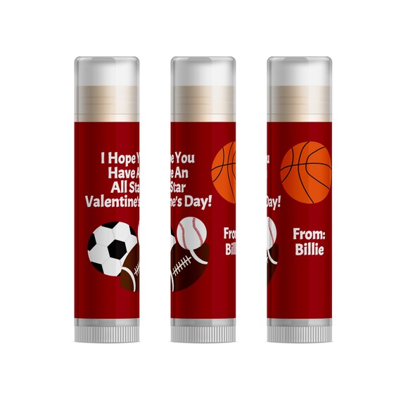 All Star Valentine's Day Party Favors, Sports Valentines Day Cards Ideas, Personalized Valentines Day Gifts for School, Lip Balm, 15pc Il_570xn