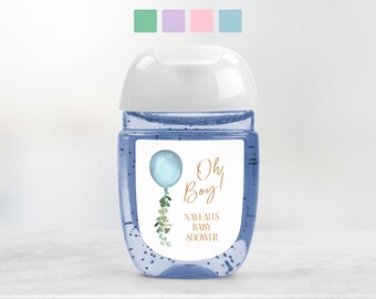 Balloon Eucalyptus Baby Shower Personalized Hand Sanitizer Labels | Blue, Pink, Purple, Green, Boy Girl Neutral | 30 Printed Labels [2000HS]