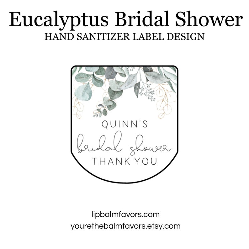 Eucalyptus Theme Bridal Shower: Personalized Printed Hand Sanitizer Labels for Greenery Botanical Garden Theme. Printed Set of 30 Labels image 3