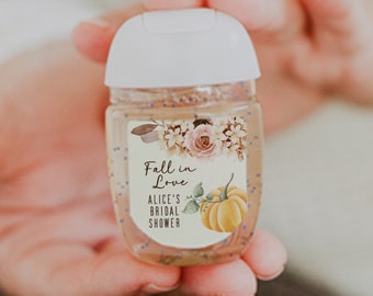 Fall Floral Bridal Shower: Personalized Hand Sanitizer Labels with Pumpkin & Floral Design for Fall Wedding. 30 Printed Labels [1394]