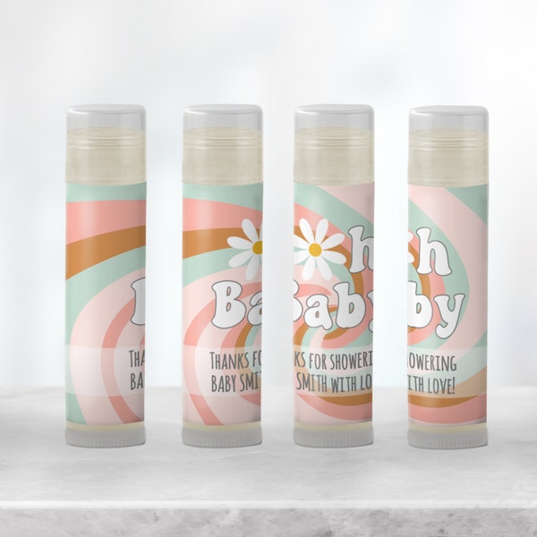 Retro Baby Shower Favors: Personalized Handmade Lip Balm - Oh Baby, Groovy Daisy Delights for a Pink-tastic 1970s Themed Celebration! [1280]