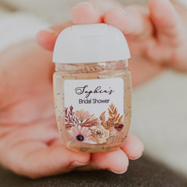Boho Floral Party Favors: Personalized Hand Sanitizer Labels - Fall Floral, Rustic, Boho Chic - 30 Printed Labels [1145]