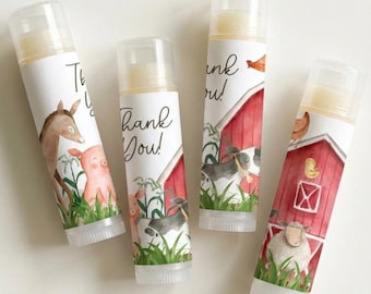 Personalized Farm Animal Baby Shower Favors Lip Balm: Barnyard Party Favor
