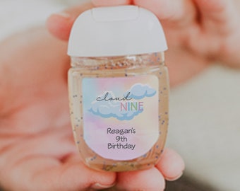 Personalized Cloud 9 Hand Sanitizer Labels - Perfect for Baby Showers, Birthdays, Bachelorettes, & Bridal Showers! 30 Printed Labels [1370]