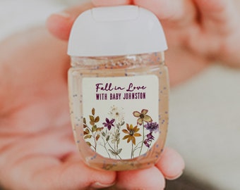 Fall Wildflower Personalized Hand Sanitizer Labels - Perfect for Autumn Birthday, Baby Shower, & Bridal Shower. 30 Printed Labels [1318]