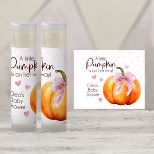 Printable A Little Pumpkin Is on Her Way Favor Lip Balm TEMPLATE | Fall Baby Shower Chapstick Favor Girl Baby Shower Printable, 1402