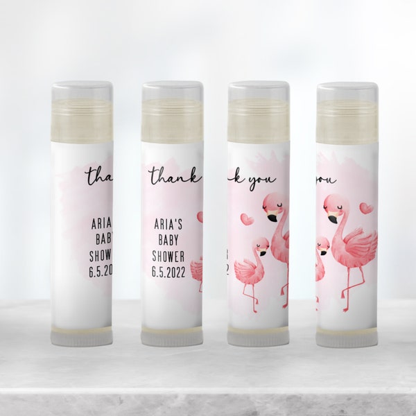 Flamingo Baby Shower Favors - Personalized Handmade Lip Balm - Tropical Hawaiian Luau Pink Girl Baby Shower Favors - Lip Balm [1263]