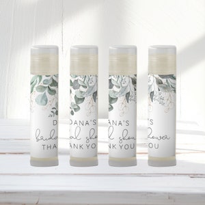 Eucalyptus Theme Bridal Shower Favor: Personalized PRINTED Bridal Shower Lip Balm Labels | Greenery Botanical Garden Theme [4112]