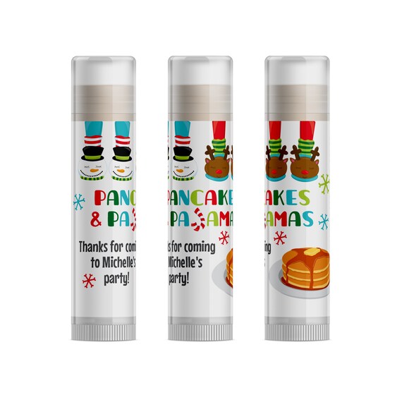 PERSONALIZED Pancakes and Pajamas Christmas Party Favors Thank You Gifts for Guests, Lip Balm Chapstick, 1198A Il_570xn