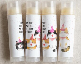 Purr-Fect Cat Birthday Party Favor Lip Balm Kitty Theme