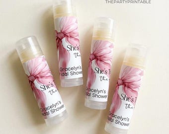 She’s Tying the Knot Bridal Shower Party Favors Lip Balm Personalized Bow Theme