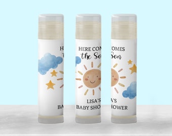 Here Comes the Sun Baby Shower Favors Lip Balm | Here Comes the Sun Baby Shower | Personalized Lip Balm Favors or Lip Balm Labels [4021LB]