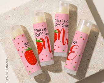 Berry First Birthday Party Favors, Strawberry Theme Girl 1st Birthday Gift Lip Balm