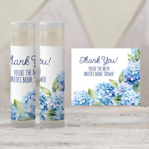 Hydrangea Lip Balm Label Template: Blue Bridal Shower Favor, Something Blue Theme (Digital Download)