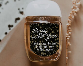 PRINTED Happy New Year 2023 Hand Sanitizer Labels, New Years Eve Party Hand Sanitizer Stickers, Gold and Black, Set of 30 [1106E]