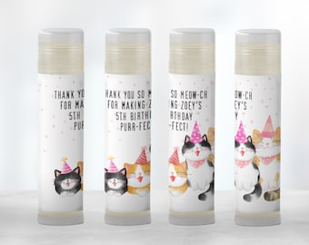 Cat Party Favors: Personalized Lip Balm - Cat Themed Birthday Party, Girl Birthday, Kitten Celebration - Unique Chapstick Gift [1269]