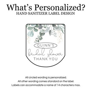 Eucalyptus Theme Bridal Shower: Personalized Printed Hand Sanitizer Labels for Greenery Botanical Garden Theme. Printed Set of 30 Labels image 4