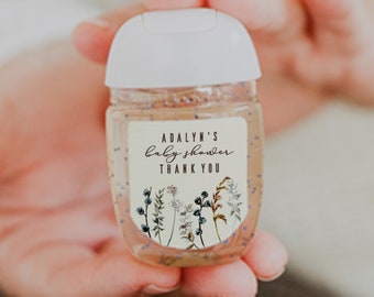 Boho Floral Baby Shower: Personalized Hand Sanitizer Labels with Rustic Boho Wildflowers, Perfect for Favors. 30 Printed Labels [1305]