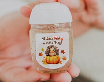 A Little Turkey is on the Way - Thanksgiving & Fall Baby Shower Hand Sanitizer Labels with Turkey Theme. 30 Printed Labels [5015HS]