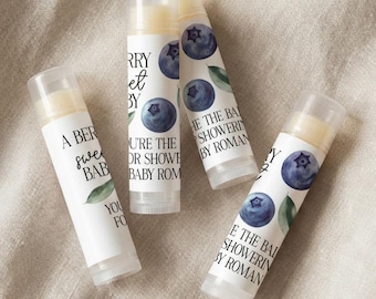 Personalized Blueberry Berry Sweet Baby Shower Favors Lip Balm, Summer Baby Sprinkle