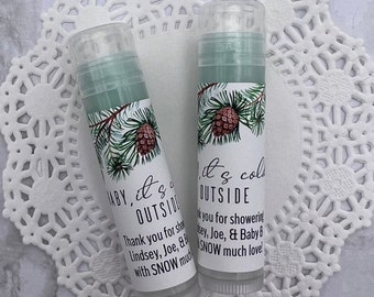 Baby It's Cold Outside Baby Shower Favors Lip Balm, Winter Baby Shower Favors, Evergreen Baby Shower [1321A]