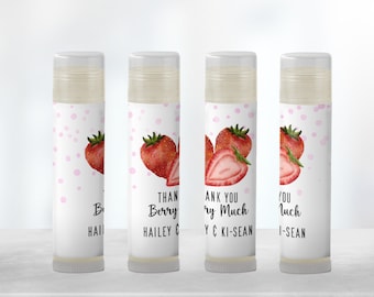 Berry Sweet Baby Shower Favors Girl Bulk | Personalized Lip Balm Favors or Lip Balm Labels | Strawberry Birthday Party [4025LB]