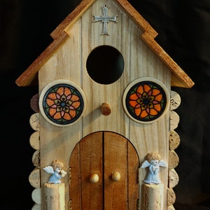 Large Church Winecork Covered Birdhouse
